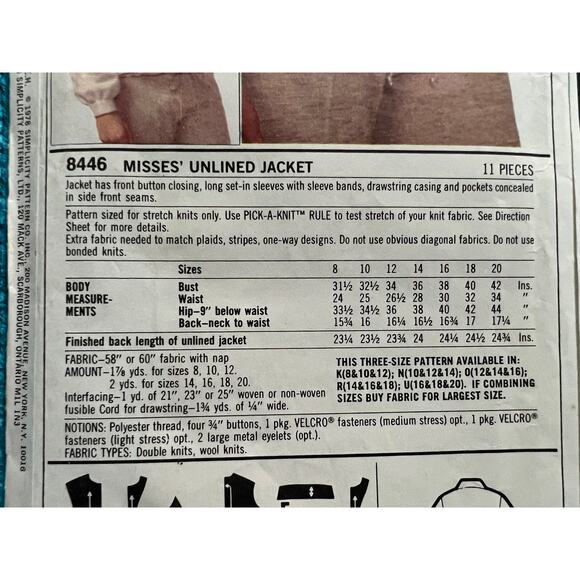 Simplicity 8446 Sewing pattern jacket shacket pattern 1980s size 10 12 14 - Picture 5 of 6